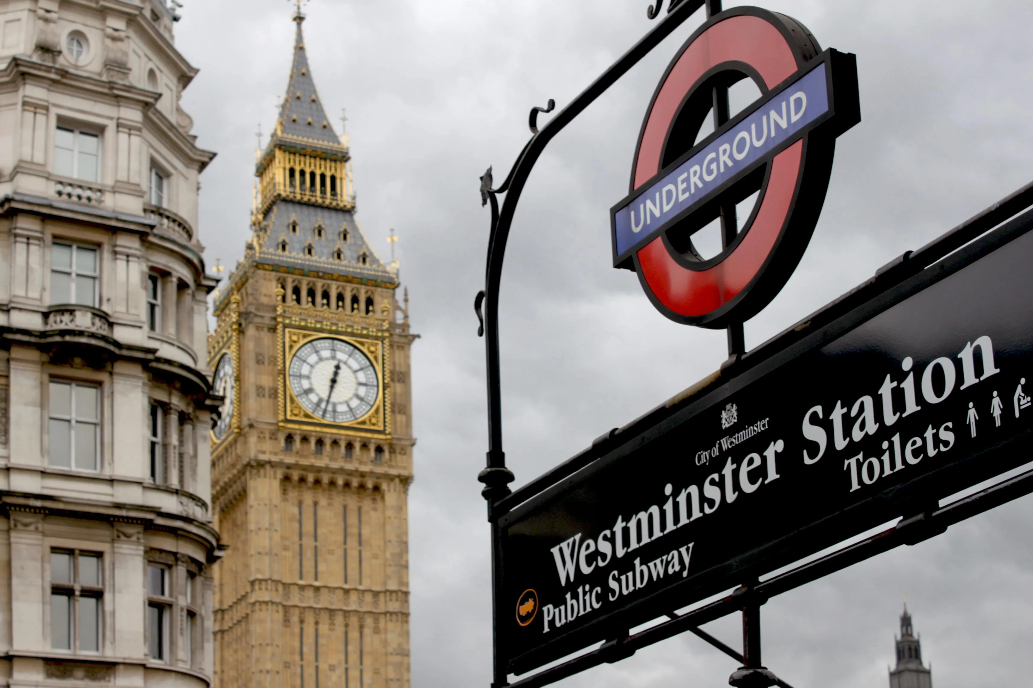 Westminster Station set against Big Ben, London